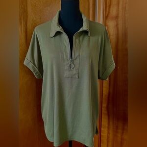 Olive Short Sleeve Top with Zipper